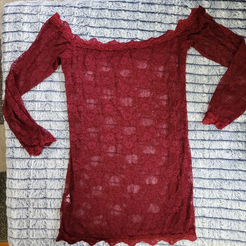 Burgundy Lace‎ Off-Shoulder Lingerie Dress 4xl